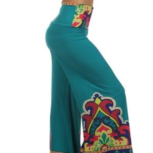 Blue Turquoise Green Wide Leg Palazzo Pants